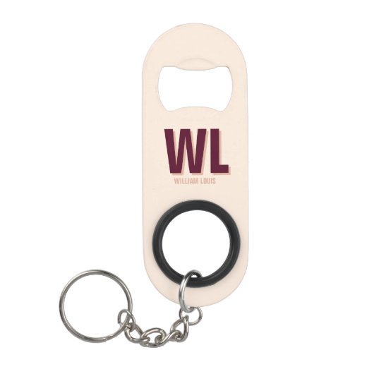 Minimalistisch bordeaux roze gepersonaliseerd mono mini flessenopener (Voorkant)