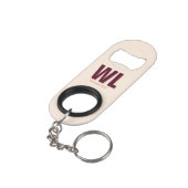 Minimalistisch bordeaux roze gepersonaliseerd mono mini flessenopener (Achterkant Gekanteld)