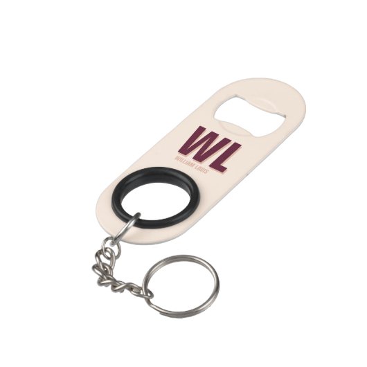 Minimalistisch bordeaux roze gepersonaliseerd mono mini flessenopener (Achterkant Gekanteld)