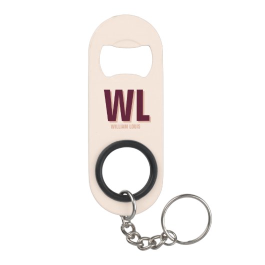 Minimalistisch bordeaux roze gepersonaliseerd mono mini flessenopener (Achterkant)