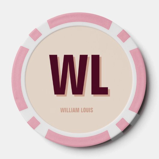 Minimalistisch bordeaux roze gepersonaliseerd mono poker chips (Achterkant)