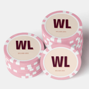 Minimalistisch bordeaux roze gepersonaliseerd mono poker chips