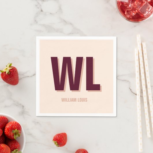 Minimalistisch bordeaux roze gepersonaliseerd mono servet (Insitu)