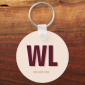 Minimalistisch bordeaux roze gepersonaliseerd mono sleutelhanger (Voorkant)