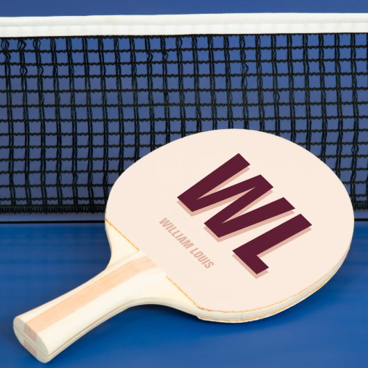 Minimalistisch bordeaux roze gepersonaliseerd mono tafeltennisbatje (Insitu)
