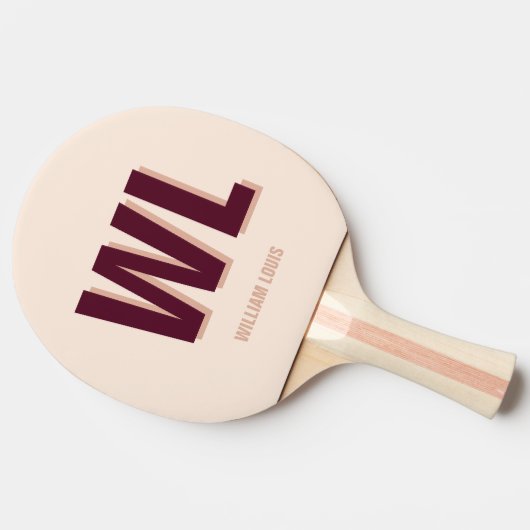 Minimalistisch bordeaux roze gepersonaliseerd mono tafeltennisbatje (Zijkant)