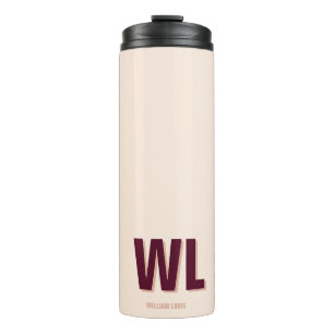 Minimalistisch bordeaux roze gepersonaliseerd mono thermosbeker