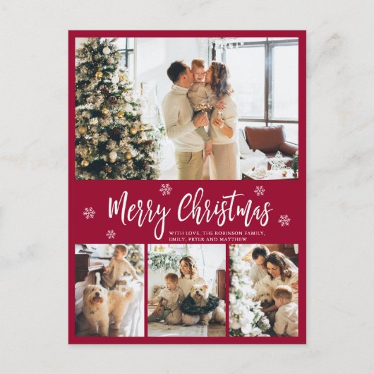 Minimalistisch Bordo White 4 Fotocollage Kerstmis Briefkaart (Voorkant)
