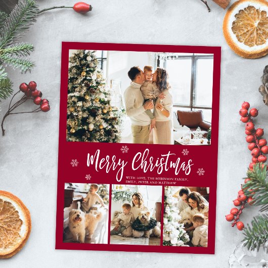 Minimalistisch Bordo White 4 Fotocollage Kerstmis Briefkaart