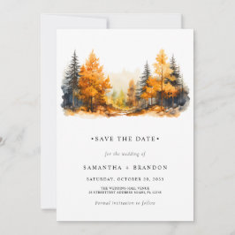 Minimalistisch bos in herfstkleuren save the date