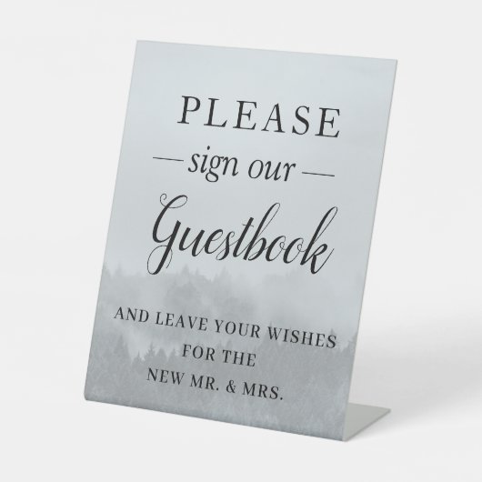 Minimalistisch bosbos bruiloft Guestbook Reclamebord Met Voetstuk (Voorkant)