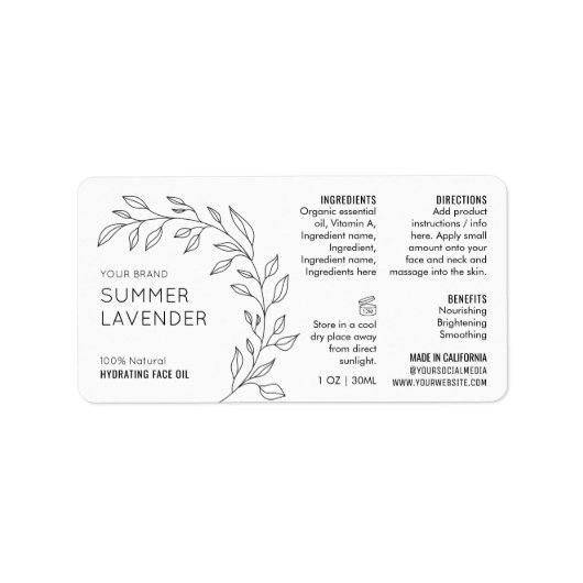 Minimalistisch Botanisch 1 OZ druppelflesetiket Etiket (Voorkant)