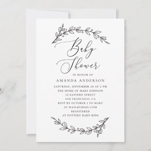 minimalistisch botanisch Baby shower | elegant scr Kaart (Voorkant)