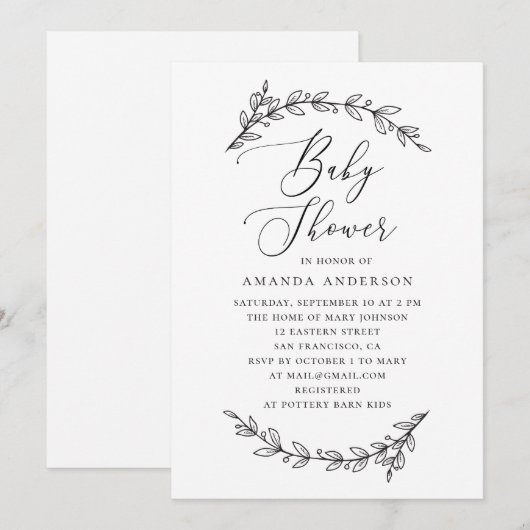 minimalistisch botanisch Baby shower | elegant scr Kaart (Voorkant / Achterkant)