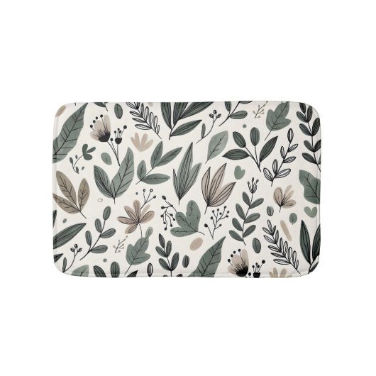 Minimalistisch botanisch blad- en knopontwerp badmat (Voorkant)