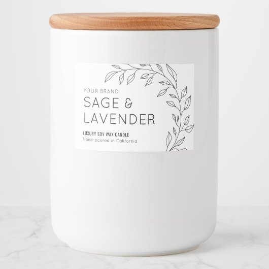 Minimalistisch  Botanisch blad Kaarsetiket Voedselcontainer Etiket (Voorkant)