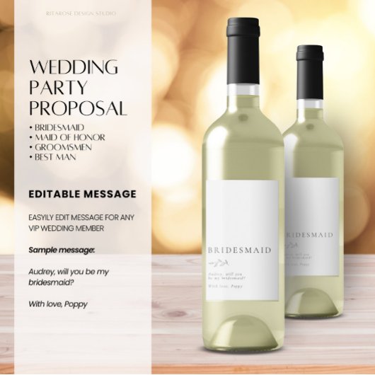 Minimalistisch Botanisch Bruidsmeisje Voorstel Wij Wijn Etiket
