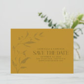 Minimalistisch botanisch geel boho bruiloft save the date (Staand voorkant)