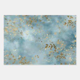Minimalistisch botanisch goud bladpatroon turquois inpakpapier vel