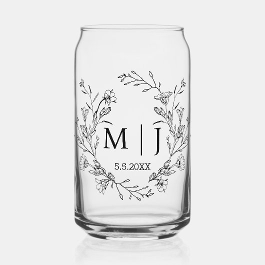 Minimalistisch botanisch monogram bruiloft chique blikvorm glas (Voorkant)