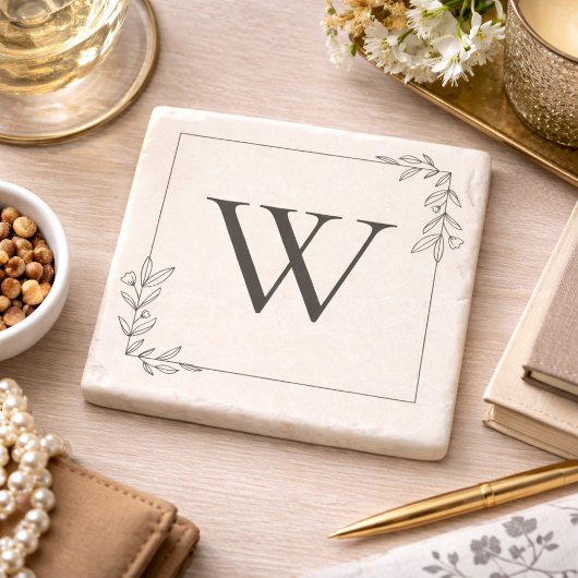 Minimalistisch botanisch monogram stenen onderzetter