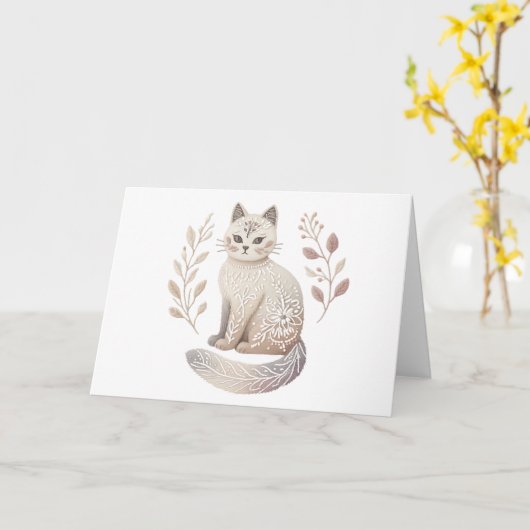 Minimalistisch Botanisch Ontwerp Elegant Boho Cat  Kaart (Gele Bloem)