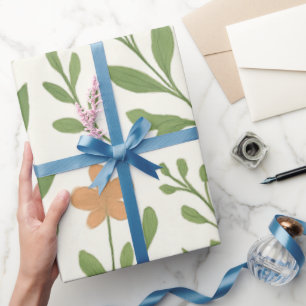 Minimalistisch botanisch patroon met groene blader cadeaupapier