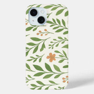 Minimalistisch botanisch patroon met groene blader iPhone 15 case