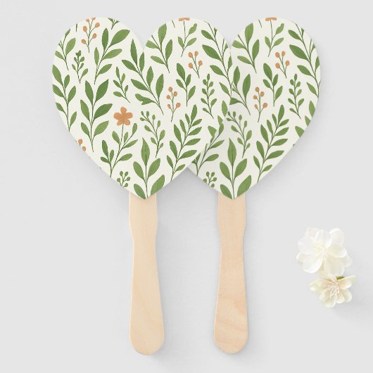 Minimalistisch botanisch patroon met groene blader handwaaier (Voorkant en achterkant)