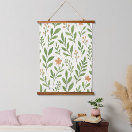 Minimalistisch botanisch patroon met groene blader hangend wandkleed