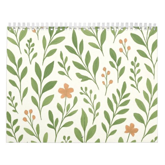Minimalistisch botanisch patroon met groene blader kalender (Hoes)