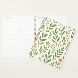 Minimalistisch botanisch patroon met groene blader planner