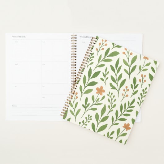 Minimalistisch botanisch patroon met groene blader planner (Display)