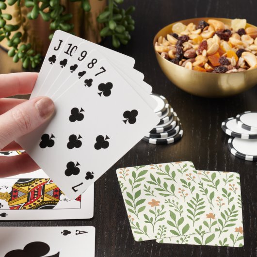 Minimalistisch botanisch patroon met groene blader pokerkaarten (Insitu)