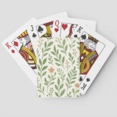 Minimalistisch botanisch patroon met groene blader pokerkaarten (Achterkant)