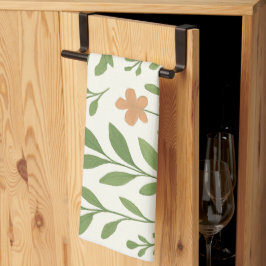 Minimalistisch botanisch patroon met groene blader theedoek