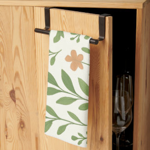 Minimalistisch botanisch patroon met groene blader theedoek
