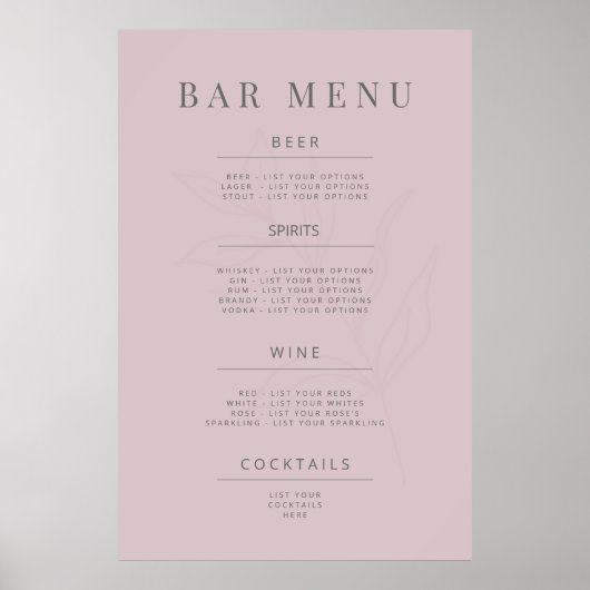 Minimalistisch botanisch trouwbord Dusky Rose Poster (Voorkant)