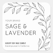 Minimalistisch Botanisch Zwart & Wit Kaarsenetiket Vierkante Sticker (Voorkant)