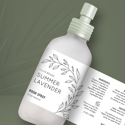 Minimalistisch Botanisch Zwart Wit Room Spray Labe Etiket
