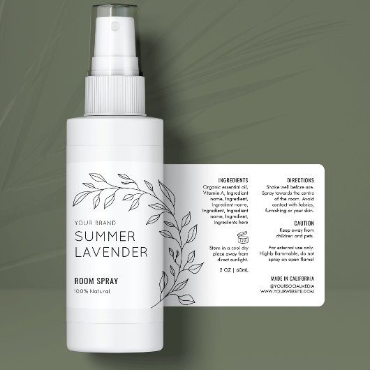 Minimalistisch Botanisch Zwart Wit Room Spray Labe Etiket