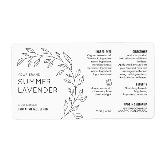 Minimalistisch Botanische Huidverzorging Dropper F Etiket (Voorkant)