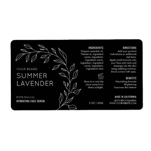 Minimalistisch Botanische Huidverzorging Dropper F Etiket (Voorkant)