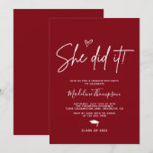 Minimalistisch Bourgogne Heart Ze deed het Afstude Kaart (Voorkant / Achterkant)