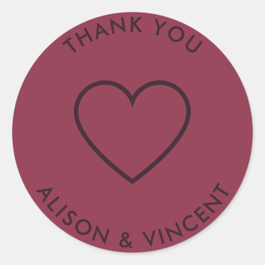 Minimalistisch Bourgogne Weddenschap Hartelijk dan Ronde Sticker (Voorkant)