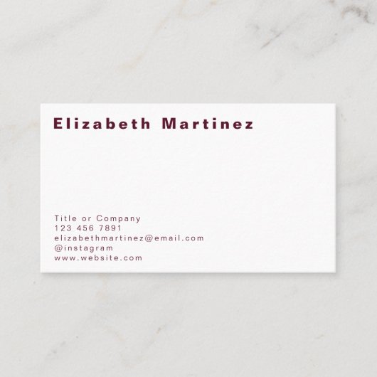 Minimalistisch Bourgondië voor en achter gepersona Visitekaartje (Voorkant)