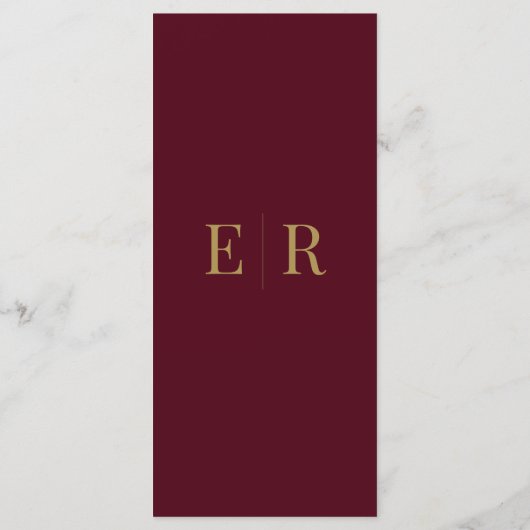 Minimalistisch Bourgondisch Monogram Bruiloft Menu (Achterkant)