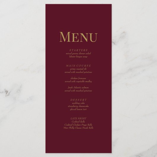 Minimalistisch Bourgondisch Monogram Bruiloft Menu (Voorkant)