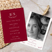 Minimalistisch Bourgondisch Monogram Save the Date Kaart