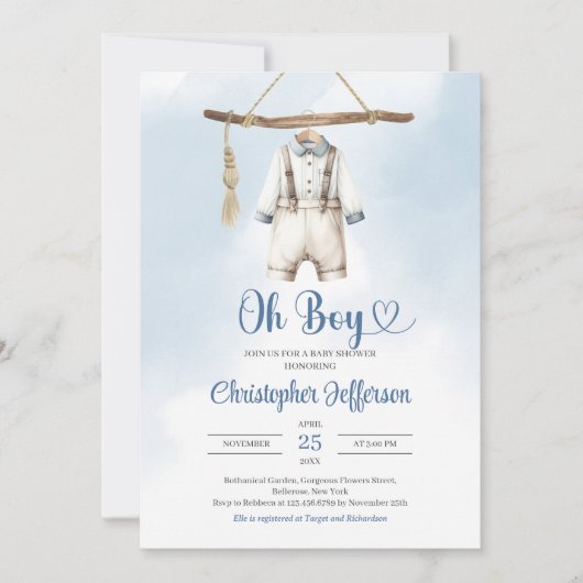 Minimalistisch Boy Blue en White Kleding Baby show Kaart (Voorkant)